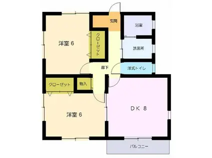 ヴィラ石原H棟(2DK/2階)の間取り写真