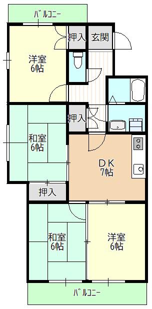 レジオン香流(4DK/3階)の間取り写真