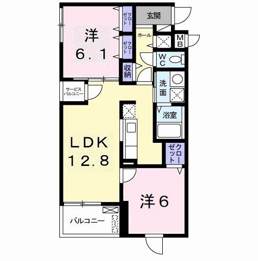 アルカディアII(2LDK/4階)の間取り写真