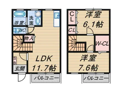ヴィラージュ刀根山(2LDK/1階)の間取り写真