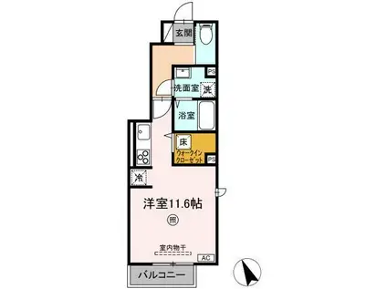 アプロディール(ワンルーム/1階)の間取り写真