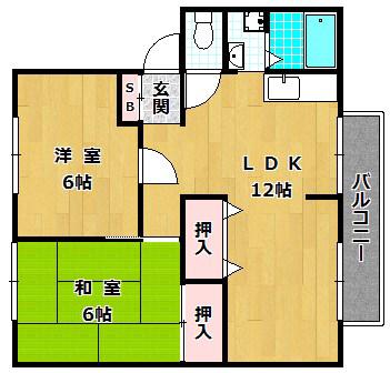 ハイツカトレアA棟(2LDK/1階)の間取り写真