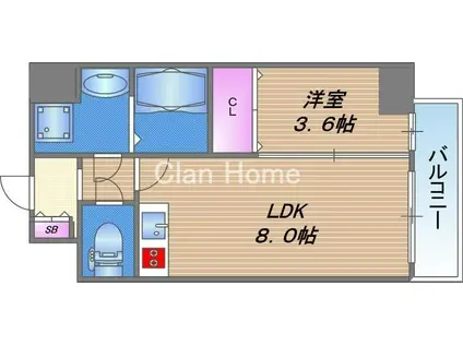 クローバー・レジデンス玉造(1LDK/7階)の間取り写真