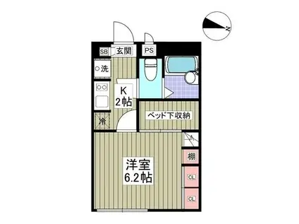 フェリーチェハイツ(1K/2階)の間取り写真