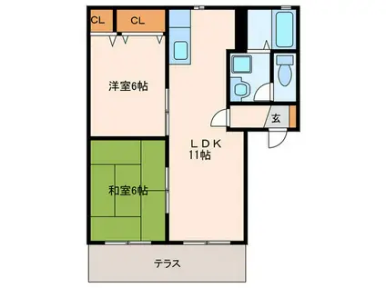 ラ・セゾン華(2LDK/1階)の間取り写真