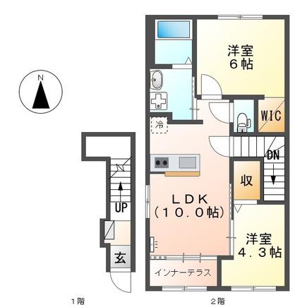 ルーエ大彦(2LDK/2階)の間取り写真