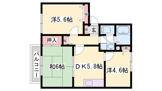 グリーンハイツ タキ(3K/2階)の間取り写真