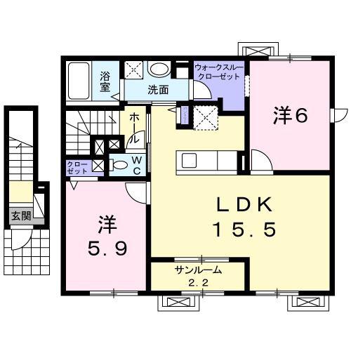 リーシア(2LDK/2階)の間取り写真