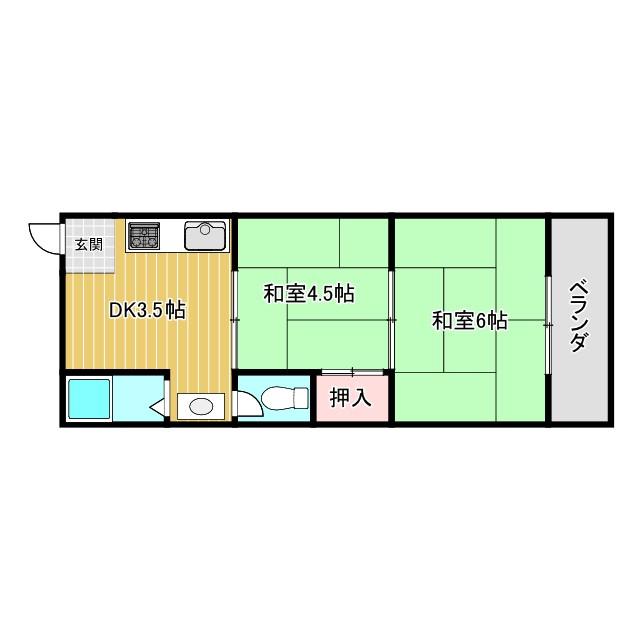 清月マンション(2DK/4階)の間取り写真