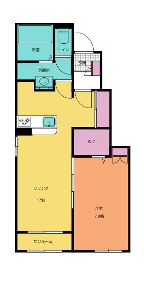 アップルフォレストI(1LDK/1階)の間取り写真
