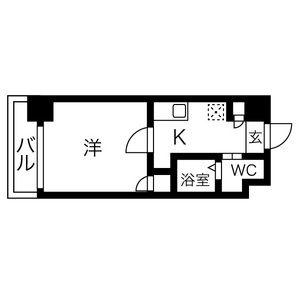 ウーロ勝山(1K/2階)の間取り写真