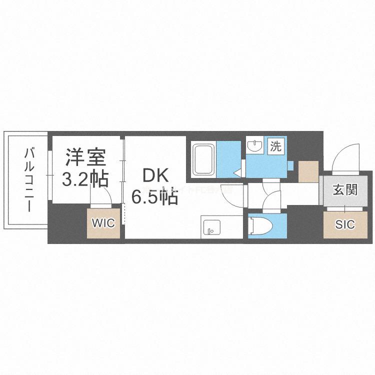 METROSA谷町六丁目ノース(1DK/2階)の間取り写真