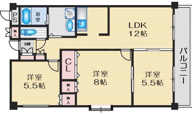 パークハイツアイリス1号館(3LDK/2階)の間取り写真