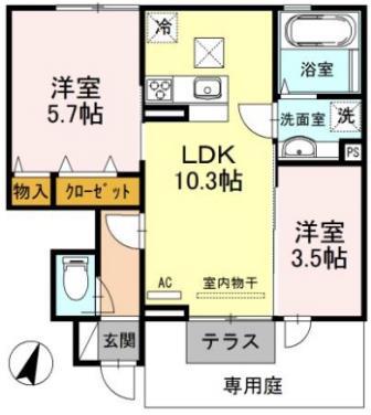ウィット垂水II(2DK/1階)の間取り写真