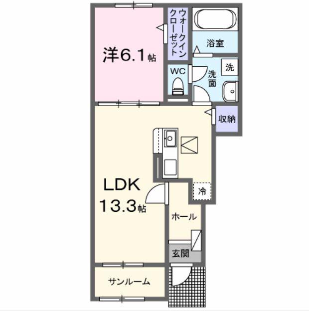 ソラリスガーデン(1LDK/1階)の間取り写真