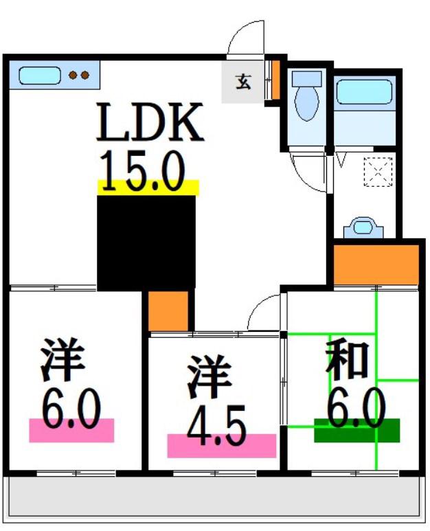 タウンハイツ亀有2号棟(3LDK/5階)の間取り写真