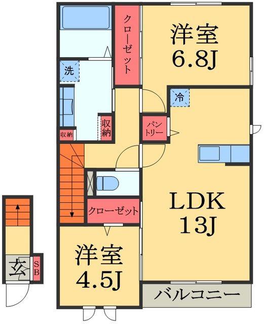 ラ・メゾン(2LDK/2階)の間取り写真