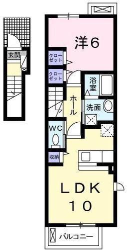 ブライトストーン(1LDK/2階)の間取り写真