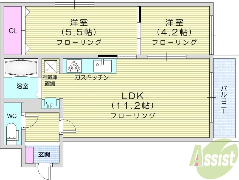 フェリチタ愛子1(2LDK/3階)の間取り写真