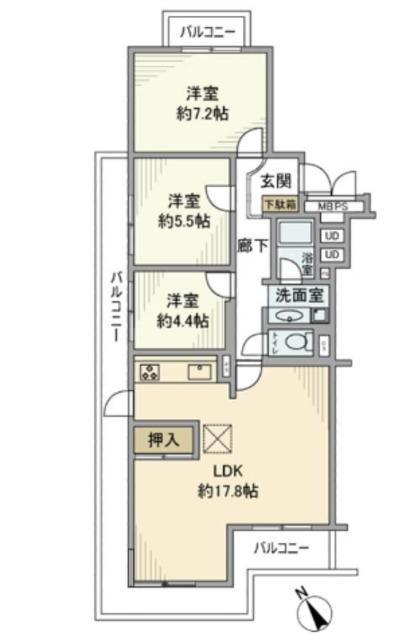 ルネ吉祥寺北町C棟(3LDK/3階)の間取り写真