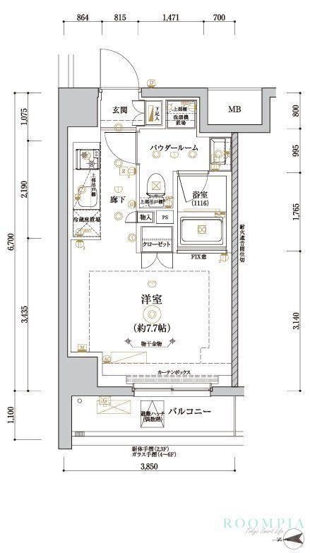 RELUXIA CITY 北新宿(ワンルーム/6階)の間取り写真