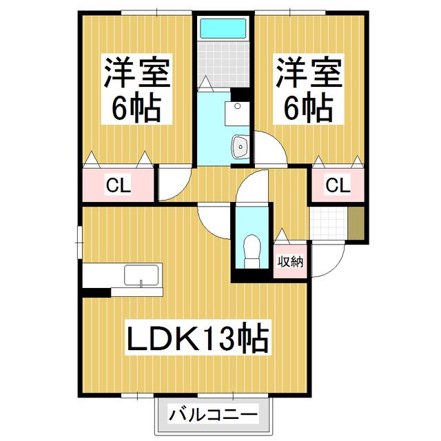 シュミネ・トワC(2LDK/2階)の間取り写真