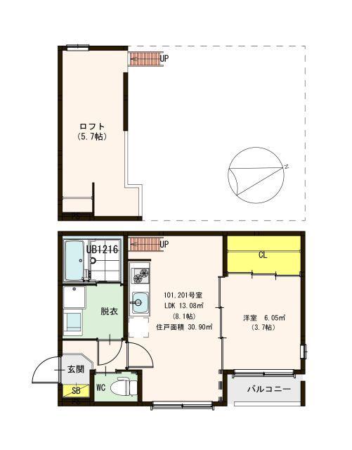 ハーモニーテラス南庄町(1LDK/1階)の間取り写真