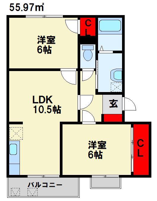 ロジュマン本城(2LDK/3階)の間取り写真