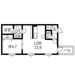 COURAGE宝生町(1LDK/3階)の間取り写真