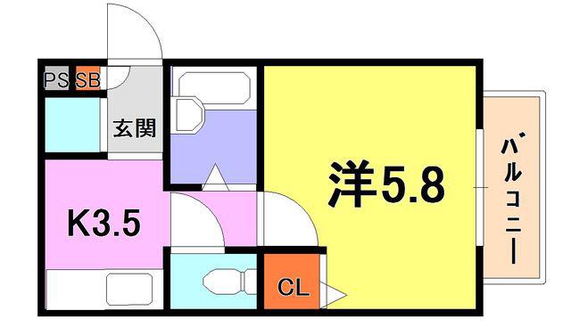 エスポワール(1K/3階)の間取り写真