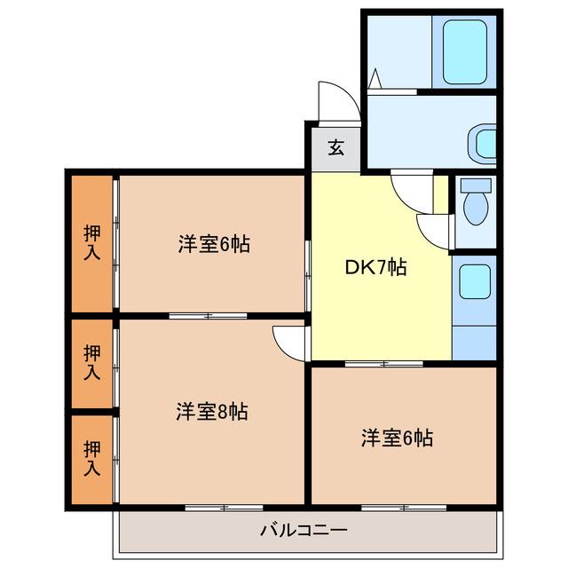 AKATSUKI BLD(3DK/3階)の間取り写真