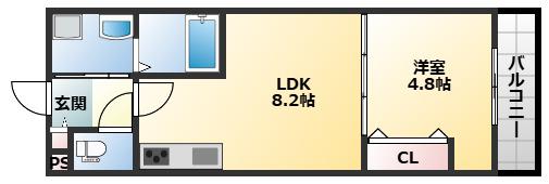 太平寺共同(1LDK/2階)の間取り写真