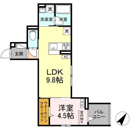 セレスティア綾瀬(1LDK/2階)の間取り写真
