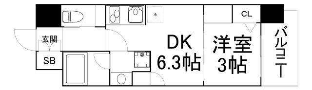 アーバネックス大阪天満宮II(1DK/8階)の間取り写真