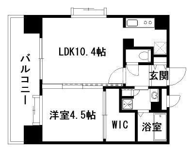 クリエート薬院(1LDK/6階)の間取り写真