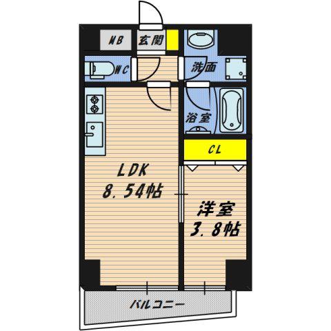 NINE RESIDENCE(1LDK/10階)の間取り写真