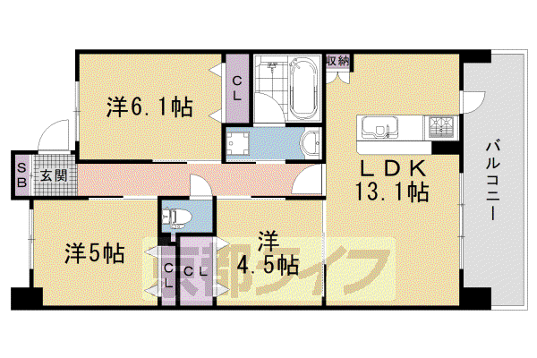 グラン・コート西京極II(3LDK/4階)の間取り写真