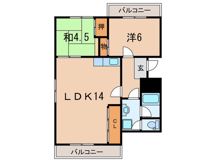 第一柏木ハイツ(2LDK/4階)の間取り写真
