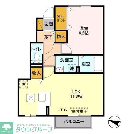 ウィルビューE(1LDK/1階)の間取り写真