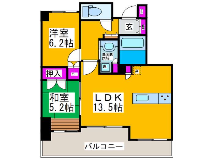 パークホームズ三国ヶ丘(2LDK/4階)の間取り写真