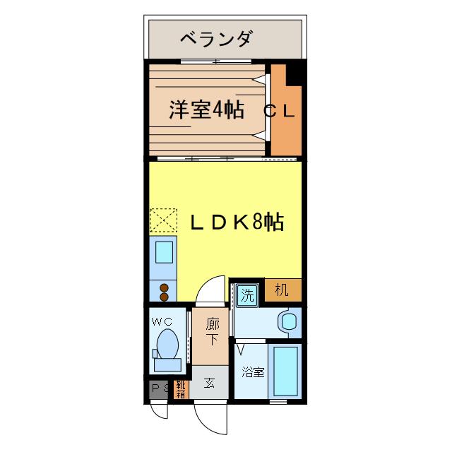 クローバーマンション桃原(1LDK/3階)の間取り写真