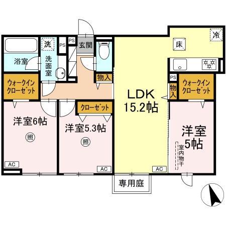 トリシア寺塚(3LDK/1階)の間取り写真