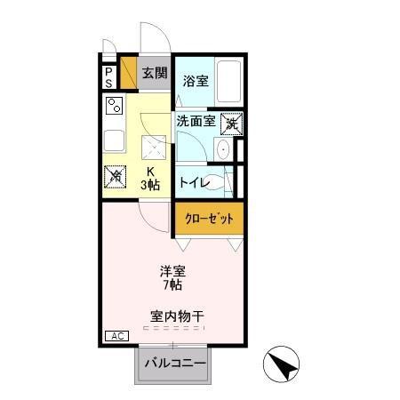 クレベール東出来島(1K/2階)の間取り写真