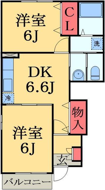 アブニールXIV(2DK/1階)の間取り写真