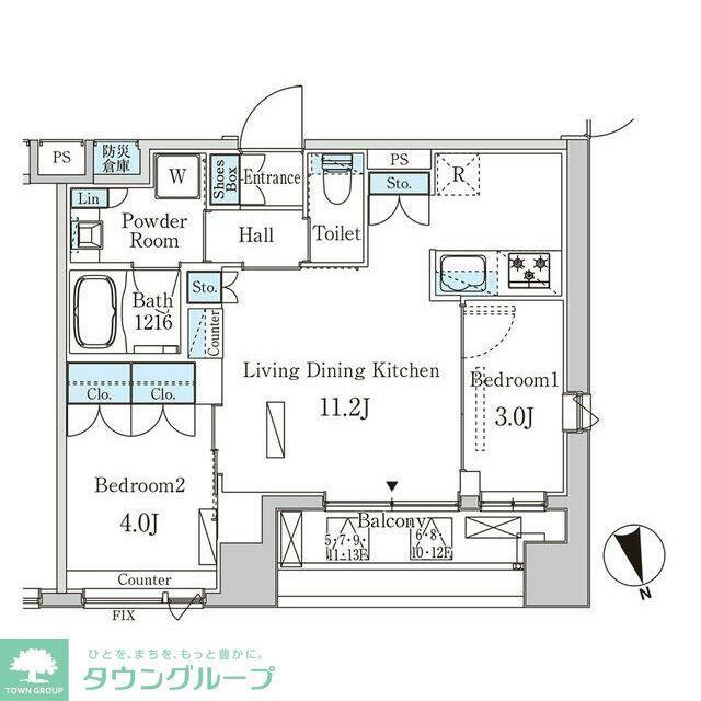 プライマル中央MINATO(2LDK/9階)の間取り写真