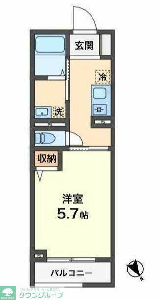 デュエット横浜高田(1K/1階)の間取り写真