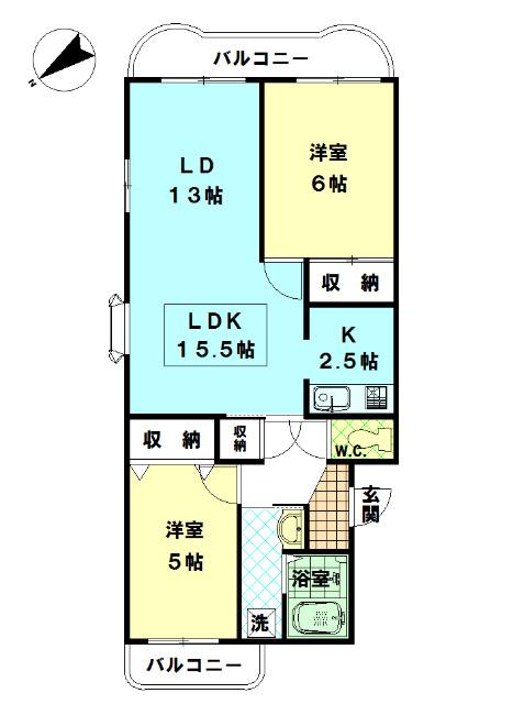 ピアジェ参番館(2LDK/2階)の間取り写真