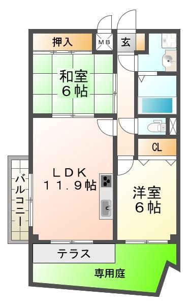 アミティ松本(2LDK/1階)の間取り写真