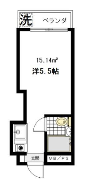 弥生町LETS(ワンルーム/2階)の間取り写真