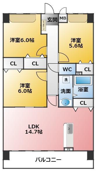 サティスフェールドゥ(3LDK/1階)の間取り写真